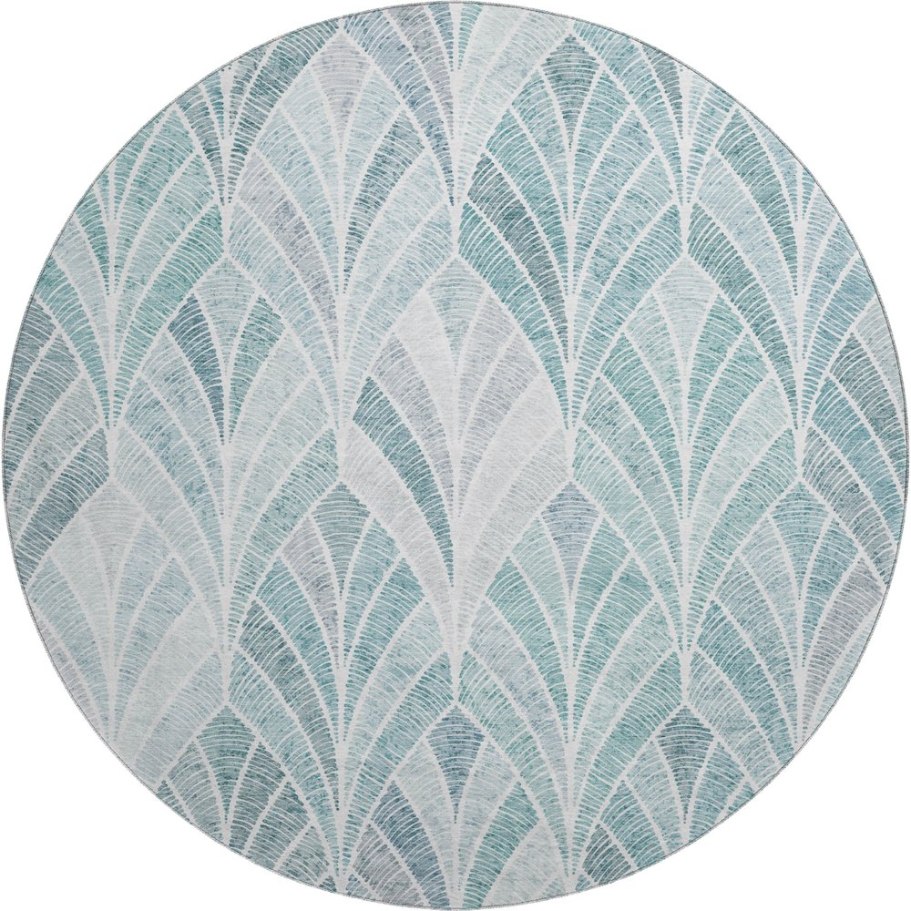 Premium Machine Washable Mayfield AMF851 Aqua 8' x 8' Round Rug. Picture 1
