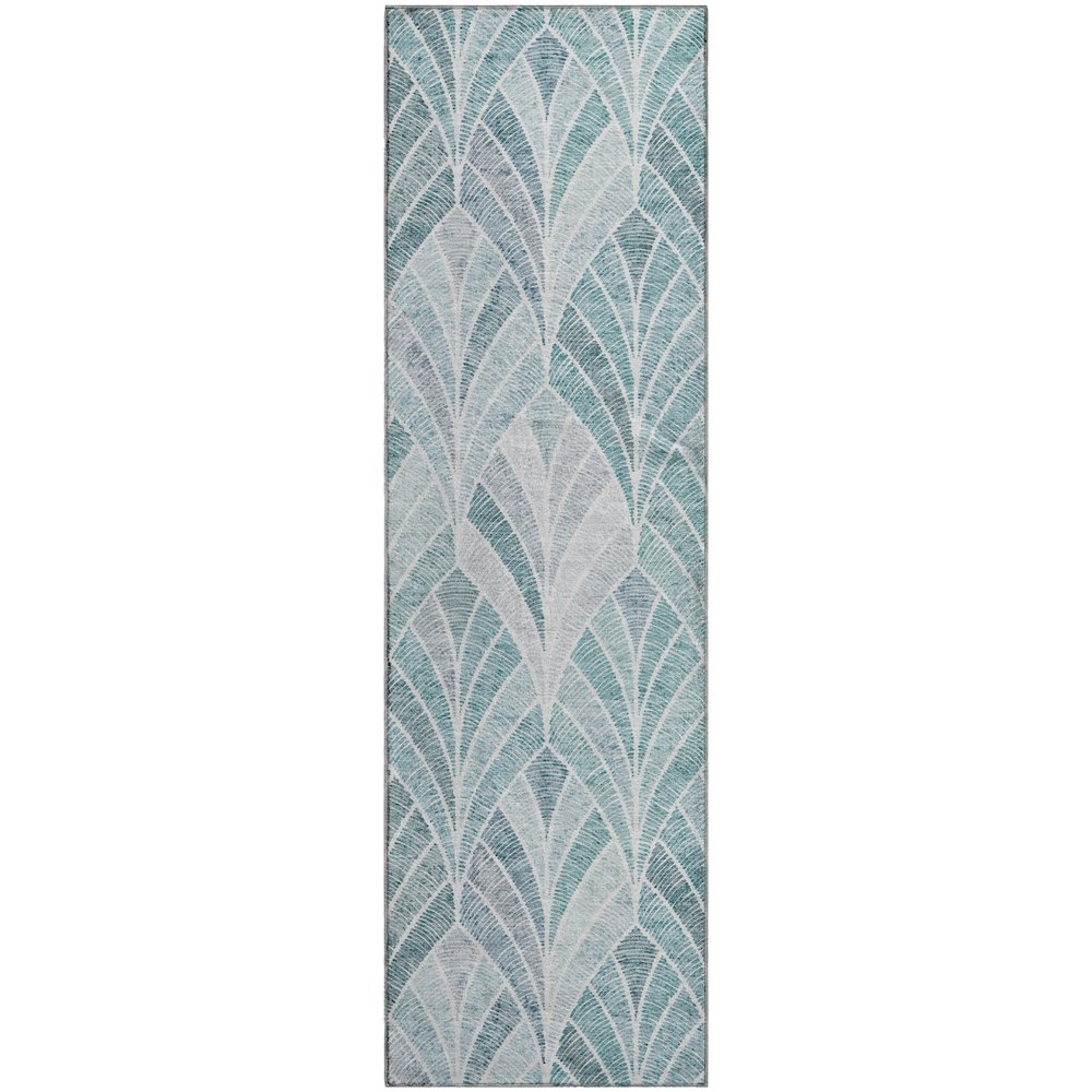 Premium Machine Washable Mayfield AMF851 Aqua 2'3" x 7'6" Runner Rug. Picture 1