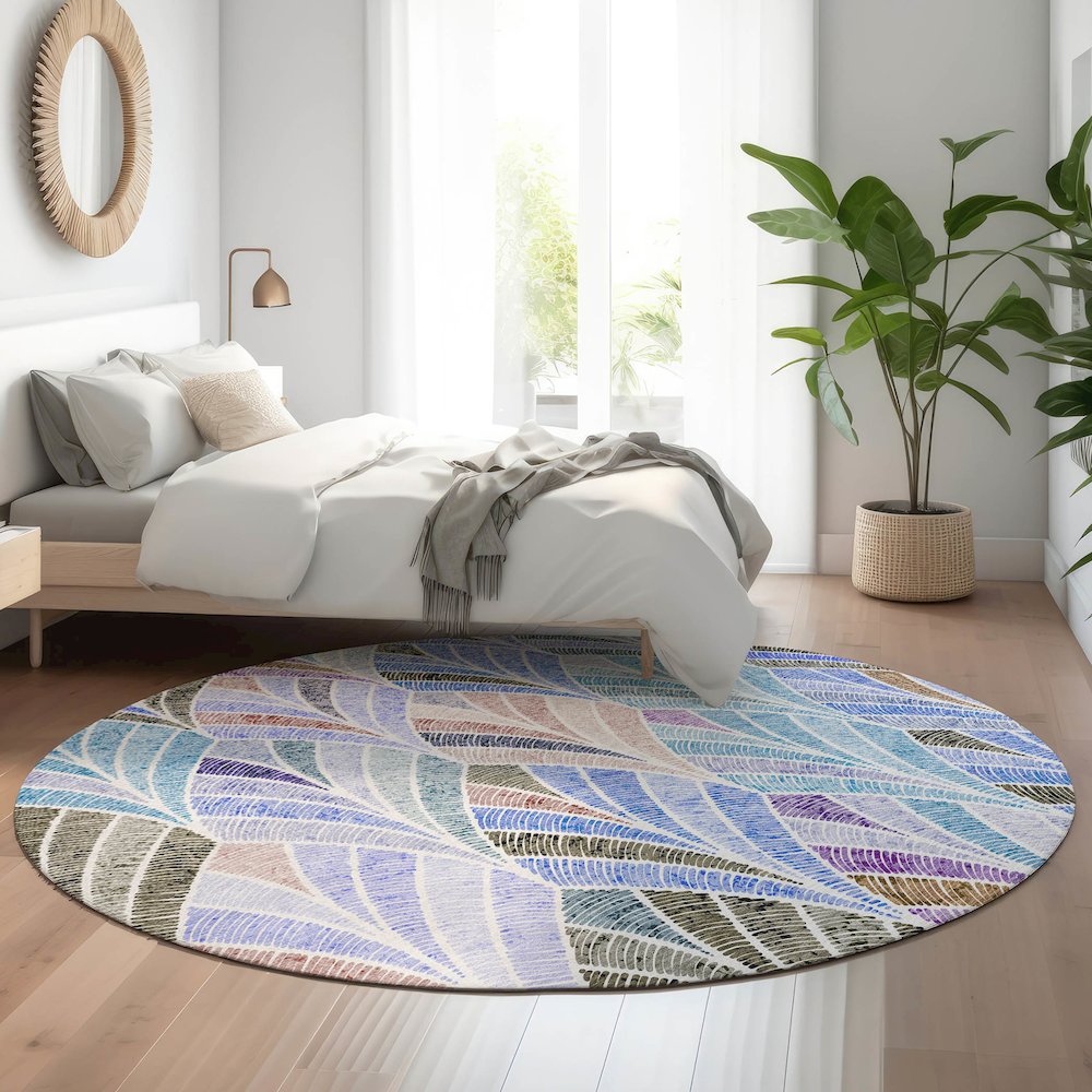 Premium Machine Washable Mayfield AMF851 Blue 8' x 8' Round Rug. Picture 5