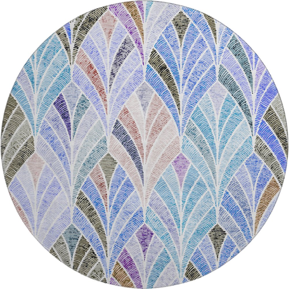 Premium Machine Washable Mayfield AMF851 Blue 8' x 8' Round Rug. Picture 1