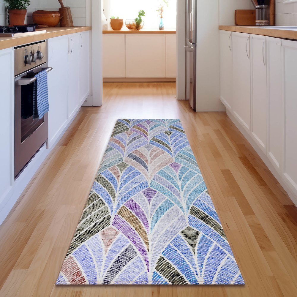 Premium Machine Washable Mayfield AMF851 Blue 2'3" x 7'6" Runner Rug. Picture 5
