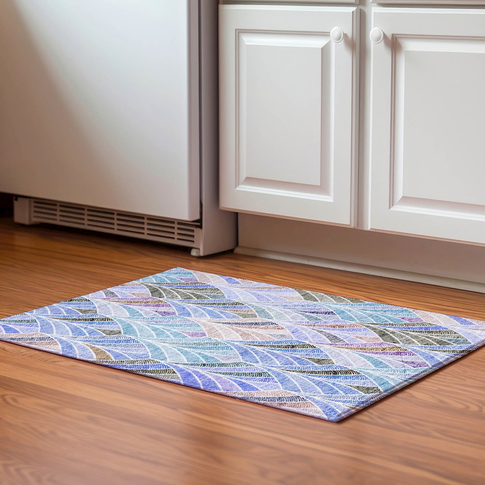 Premium Machine Washable Mayfield AMF851 Blue 1'8" x 2'6" Rug. Picture 5