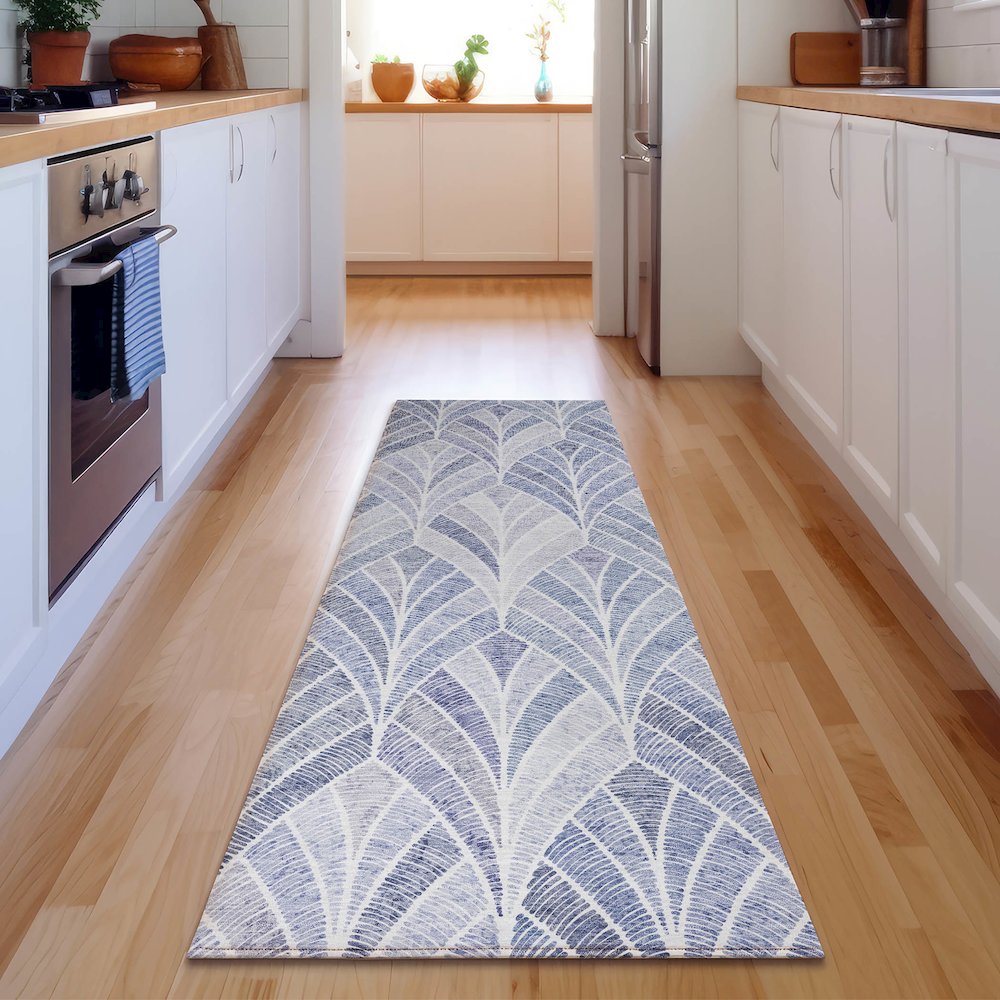 Premium Machine Washable Mayfield AMF851 Denim 2'3" x 7'6" Runner Rug. Picture 5