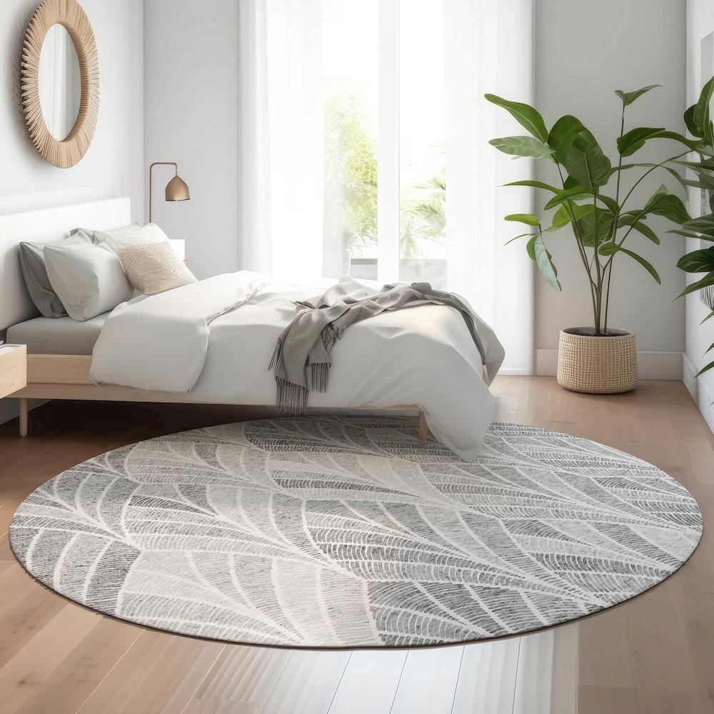 Premium Machine Washable Mayfield AMF851 Gray 8' x 8' Round Rug. Picture 5