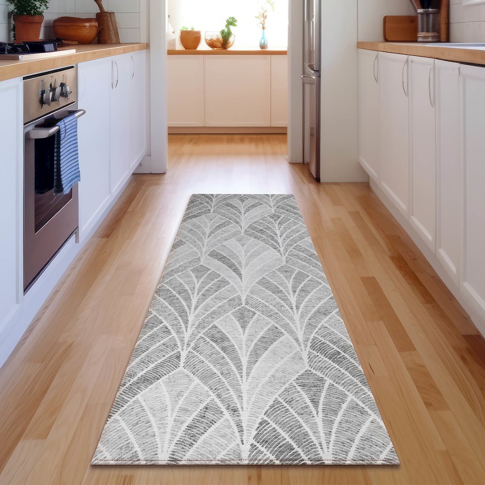 Premium Machine Washable Mayfield AMF851 Gray 2'3" x 7'6" Runner Rug. Picture 5