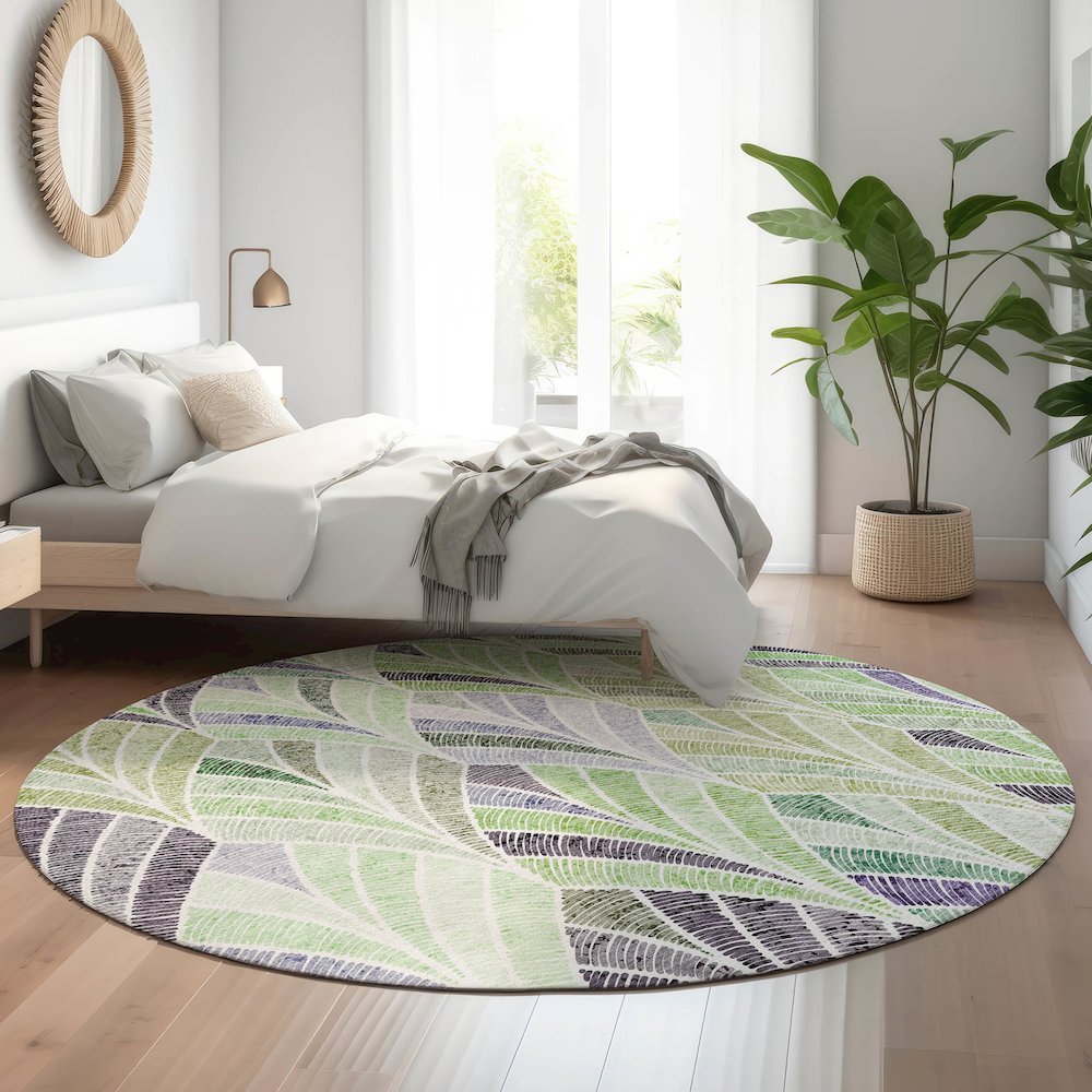 Premium Machine Washable Mayfield AMF851 Green 8' x 8' Round Rug. Picture 5
