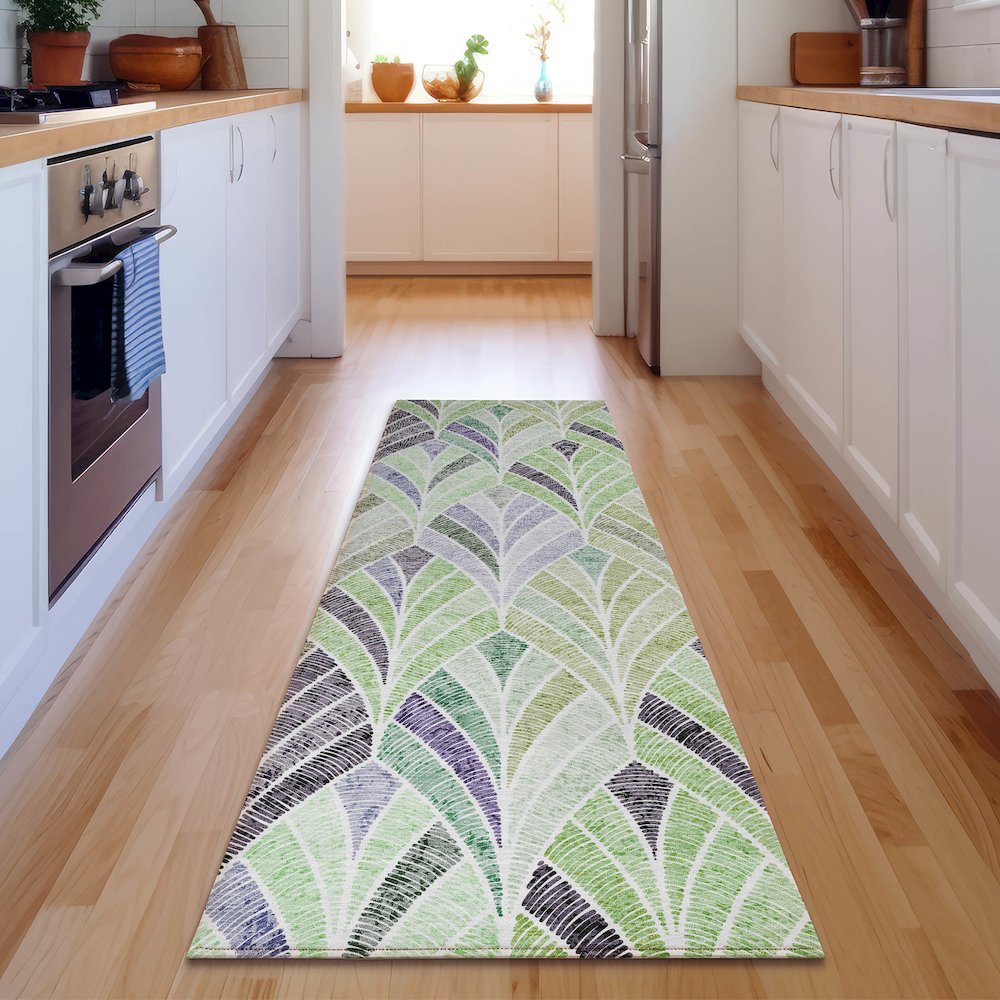 Premium Machine Washable Mayfield AMF851 Green 2'3" x 7'6" Runner Rug. Picture 5