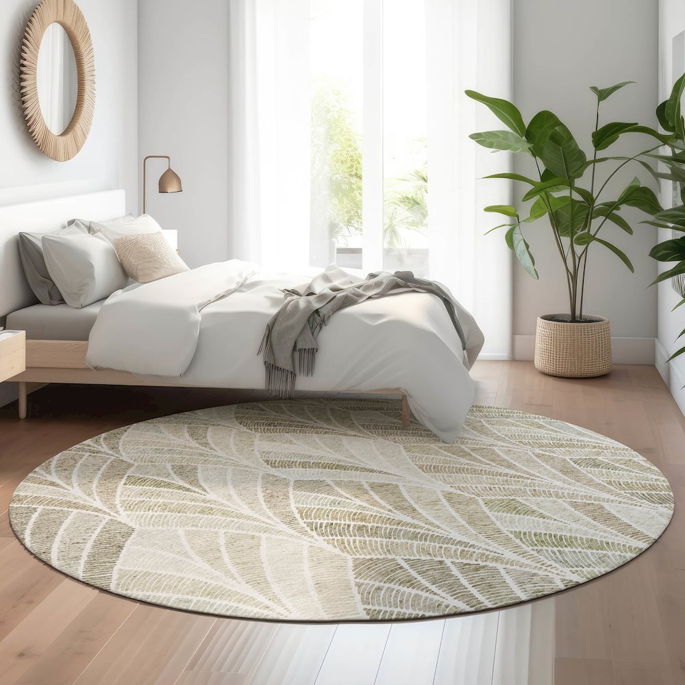 Premium Machine Washable Mayfield AMF851 Khaki 8' x 8' Round Rug. Picture 5