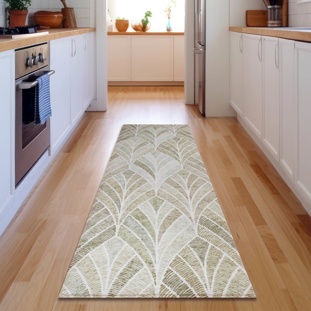 Premium Machine Washable Mayfield AMF851 Khaki 2'3" x 7'6" Runner Rug. Picture 5
