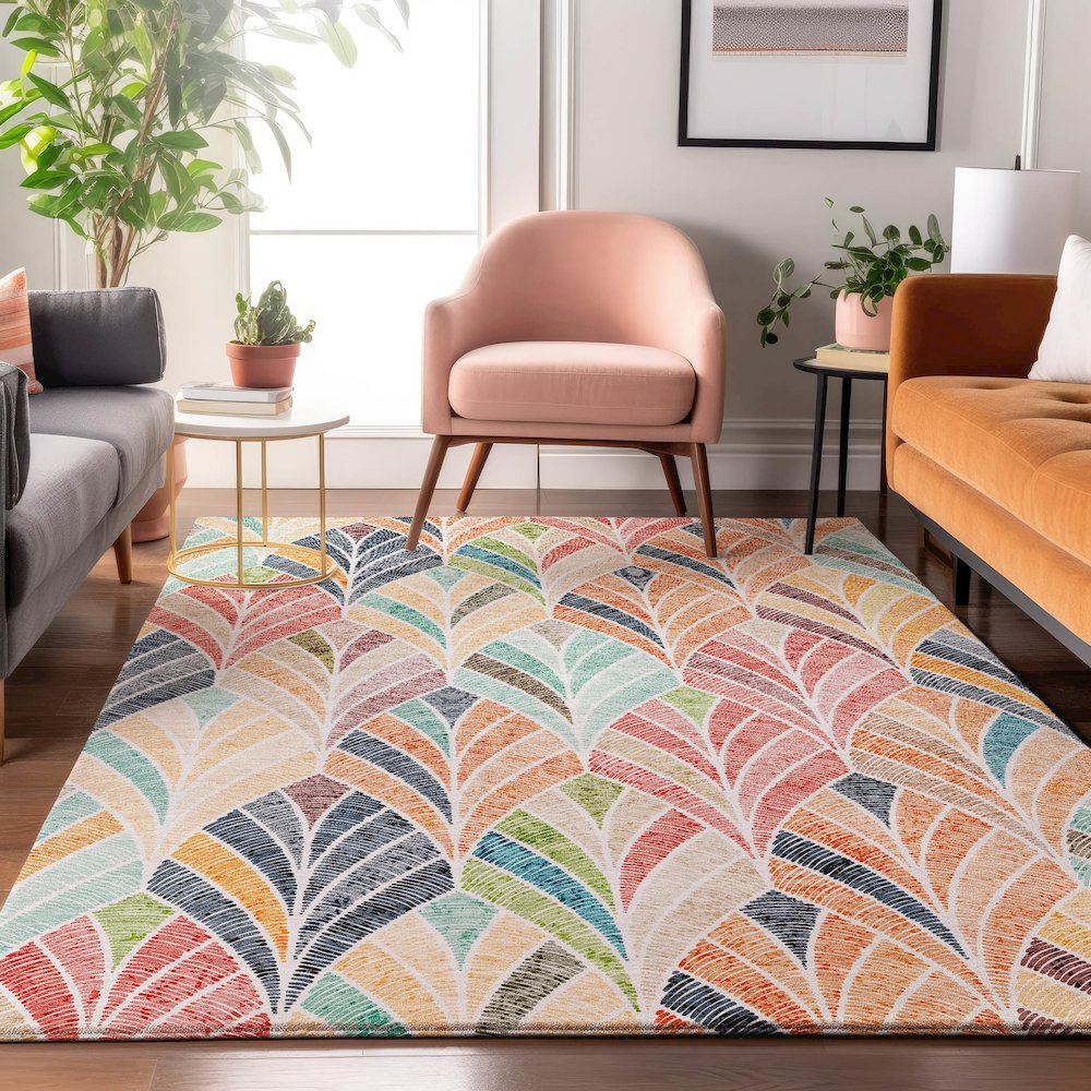 Premium Machine Washable Mayfield AMF851 Orange 2'6" x 3'10" Rug. Picture 5