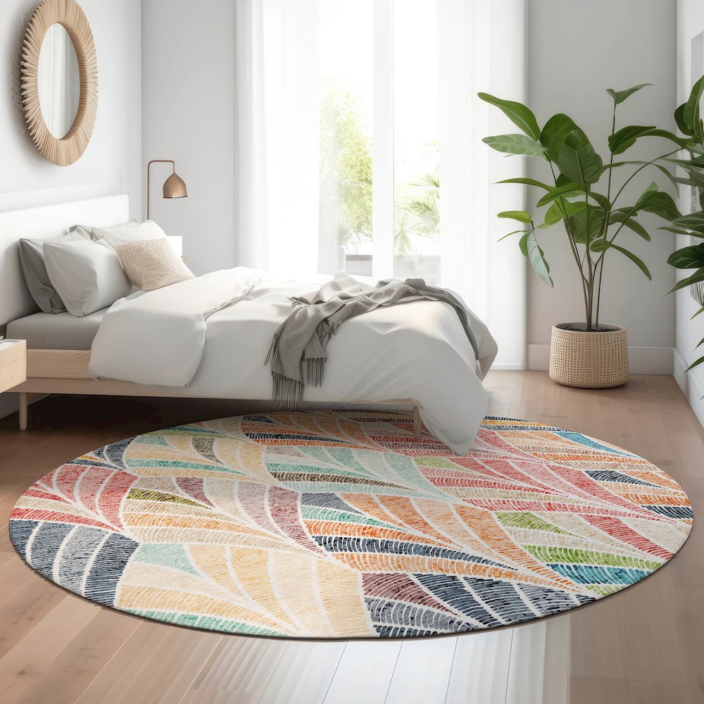Premium Machine Washable Mayfield AMF851 Orange 8' x 8' Round Rug. Picture 5