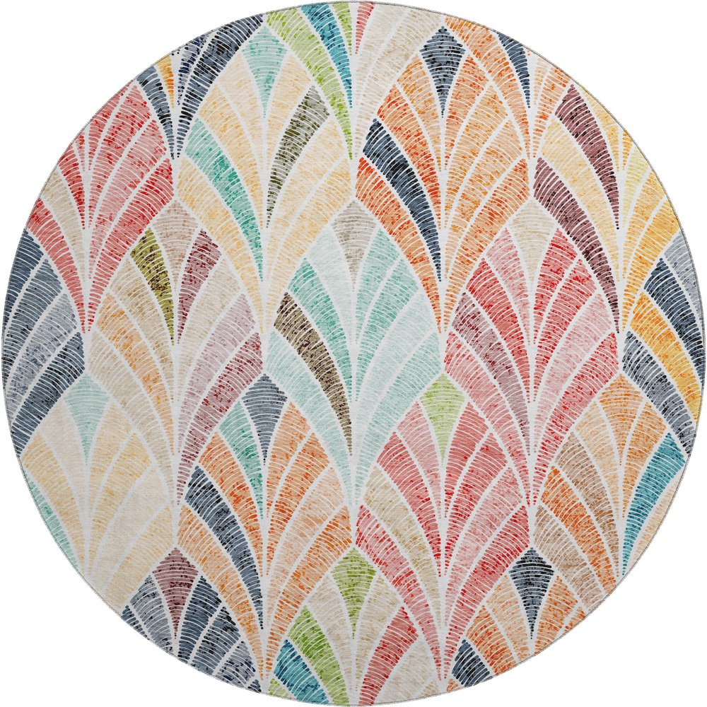 Premium Machine Washable Mayfield AMF851 Orange 8' x 8' Round Rug. Picture 1