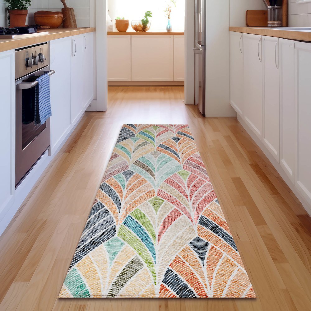 Premium Machine Washable Mayfield AMF851 Orange 2'3" x 7'6" Runner Rug. Picture 5