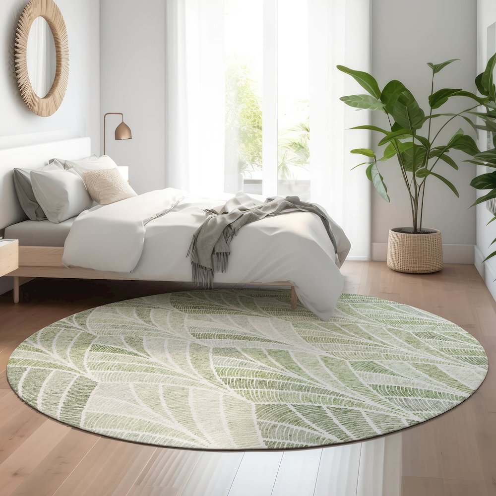 Premium Machine Washable Mayfield AMF851 Sage 8' x 8' Round Rug. Picture 5