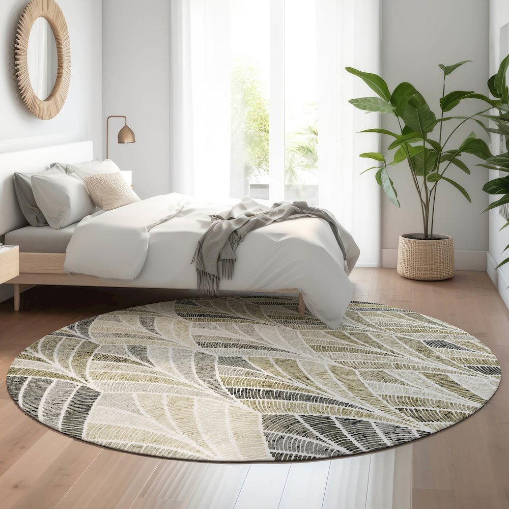 Premium Machine Washable Mayfield AMF851 Taupe 8' x 8' Round Rug. Picture 5
