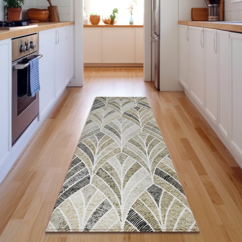 Premium Machine Washable Mayfield AMF851 Taupe 2'3" x 7'6" Runner Rug. Picture 5