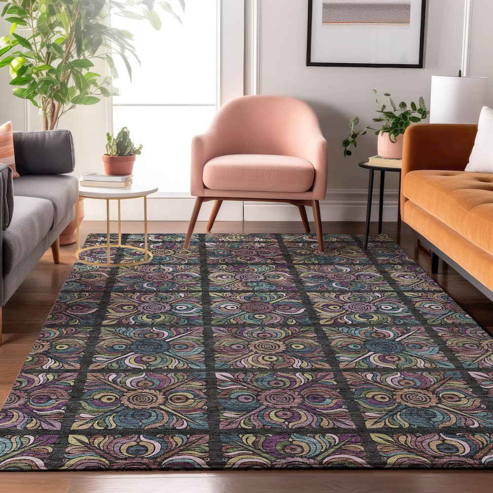 Premium Machine Washable Mayfield AMF852 Black 2'6" x 3'10" Rug. Picture 5