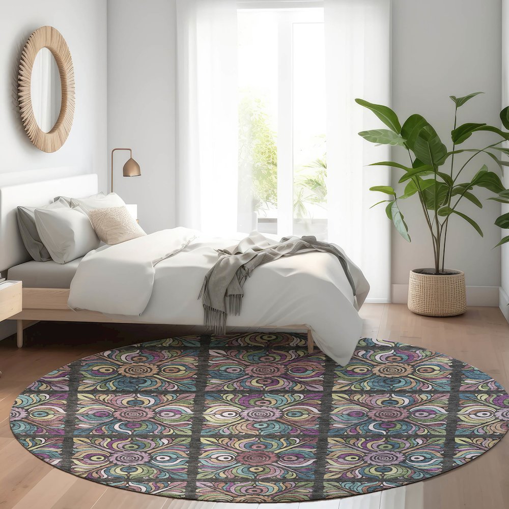 Premium Machine Washable Mayfield AMF852 Black 8' x 8' Round Rug. Picture 5