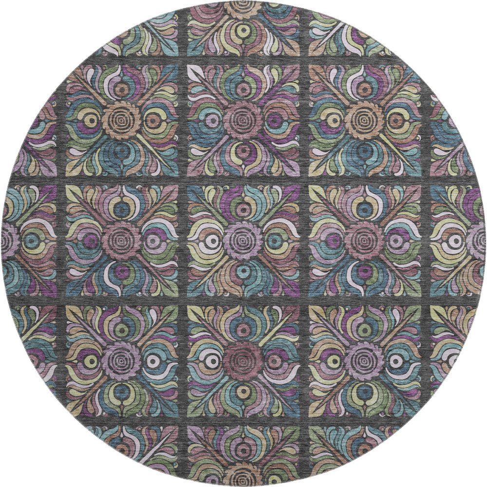 Premium Machine Washable Mayfield AMF852 Black 8' x 8' Round Rug. Picture 1