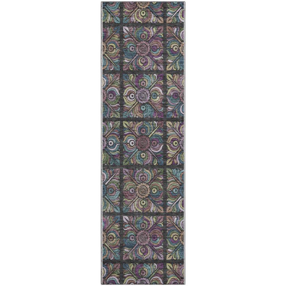 Premium Machine Washable Mayfield AMF852 Black 2'3" x 7'6" Runner Rug. Picture 1
