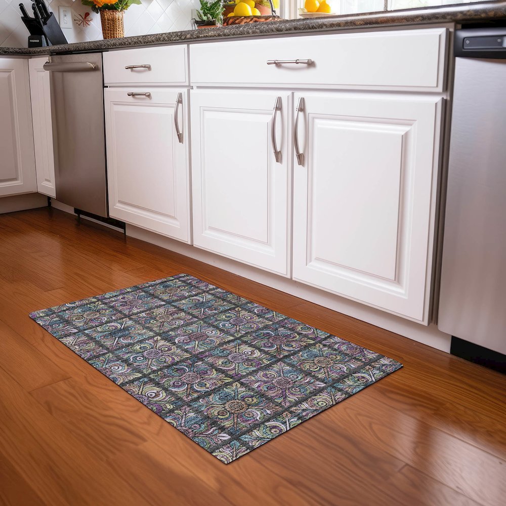 Premium Machine Washable Mayfield AMF852 Black 1'8" x 2'6" Rug. Picture 5