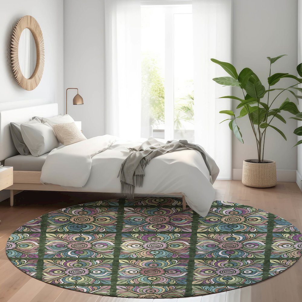 Premium Machine Washable Mayfield AMF852 Fern 8' x 8' Round Rug. Picture 5
