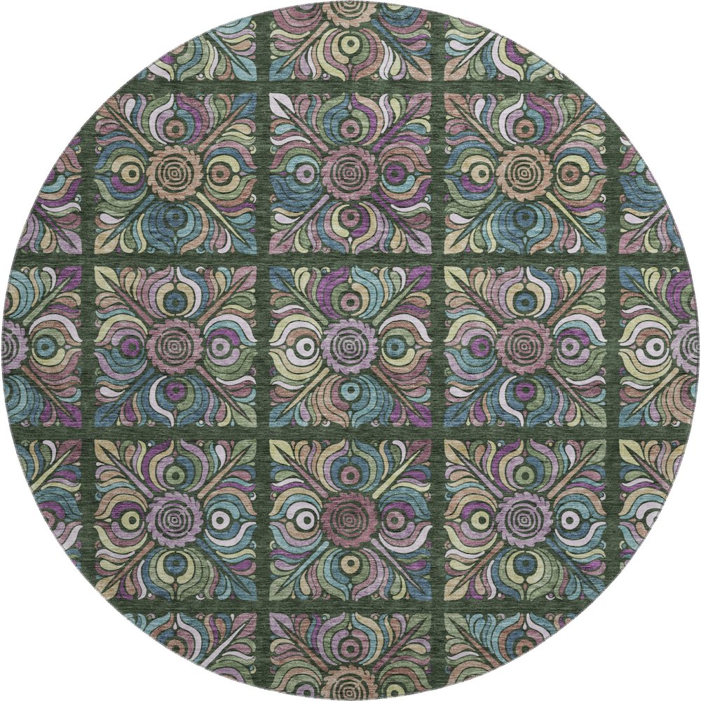Premium Machine Washable Mayfield AMF852 Fern 8' x 8' Round Rug. Picture 1