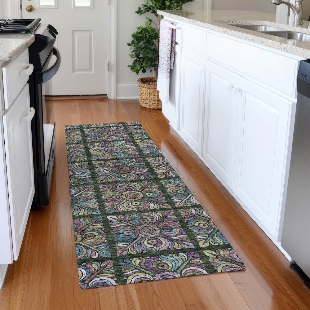 Premium Machine Washable Mayfield AMF852 Fern 2'3" x 7'6" Runner Rug. Picture 5