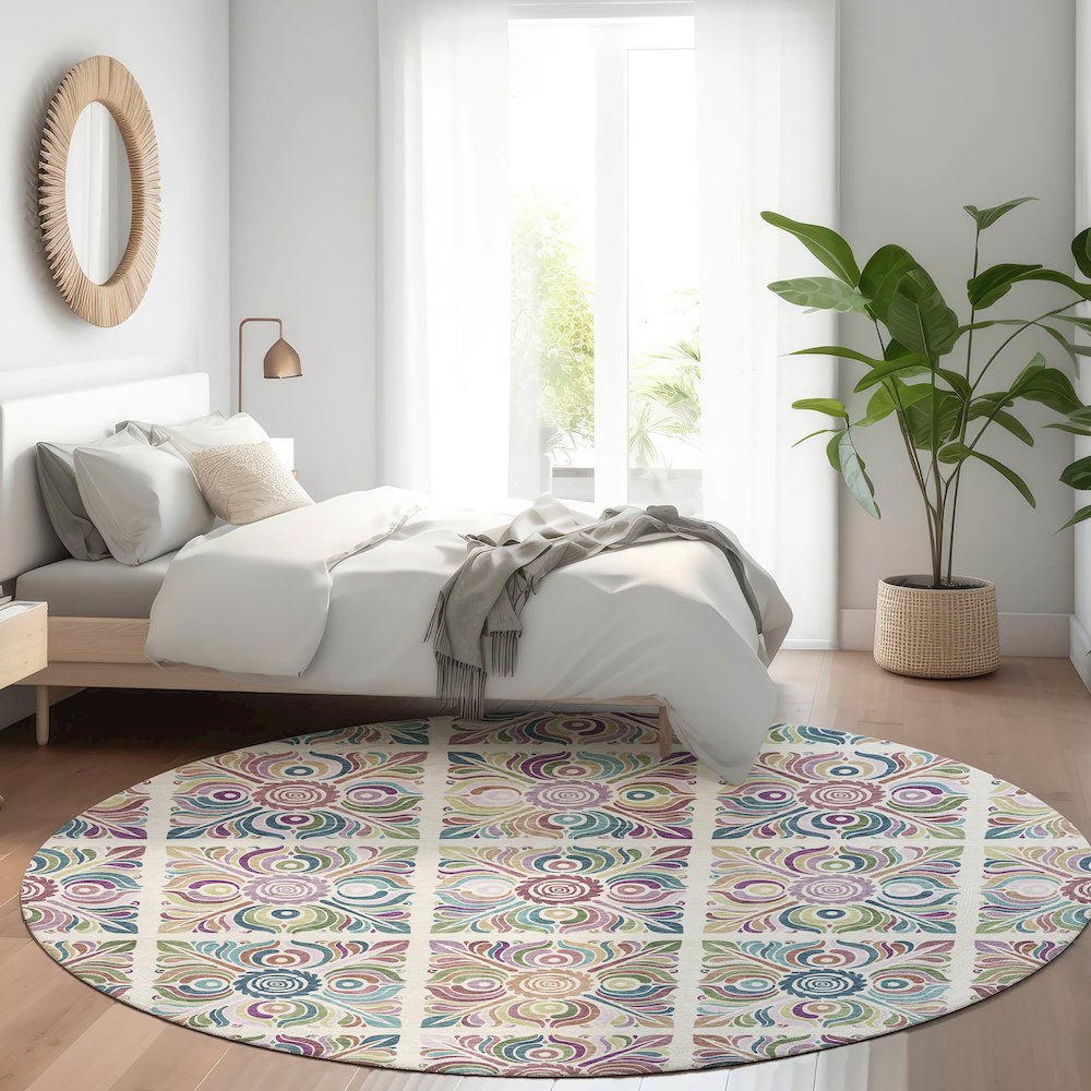 Premium Machine Washable Mayfield AMF852 Ivory 8' x 8' Round Rug. Picture 5
