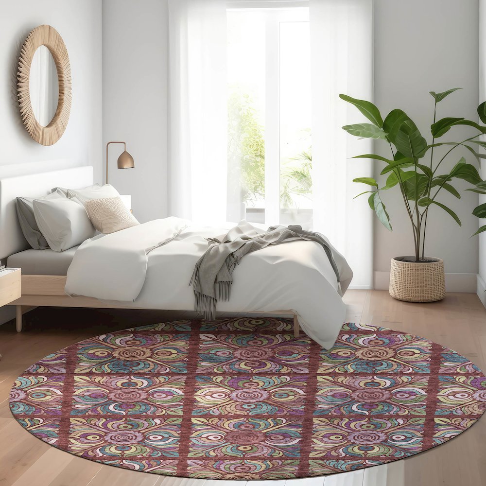 Premium Machine Washable Mayfield AMF852 Paprika 8' x 8' Round Rug. Picture 5