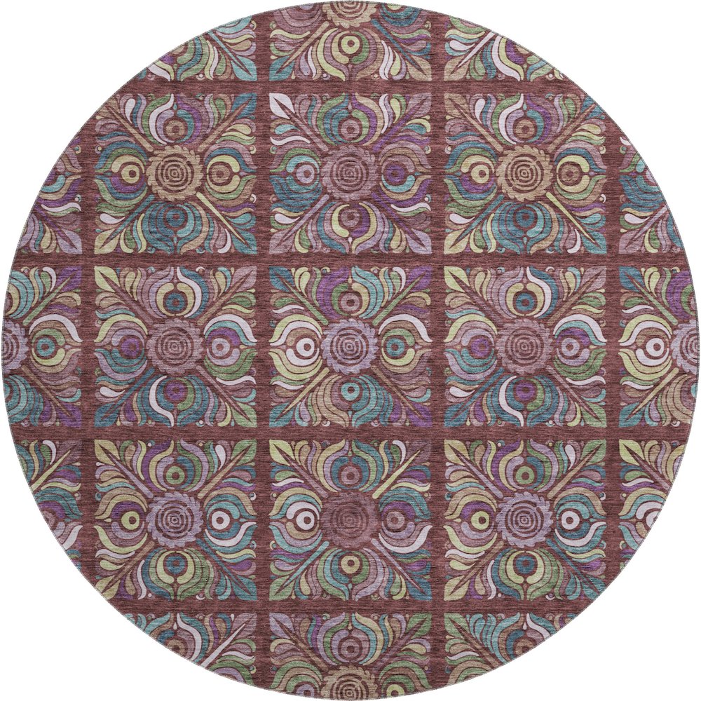 Premium Machine Washable Mayfield AMF852 Paprika 8' x 8' Round Rug. Picture 1