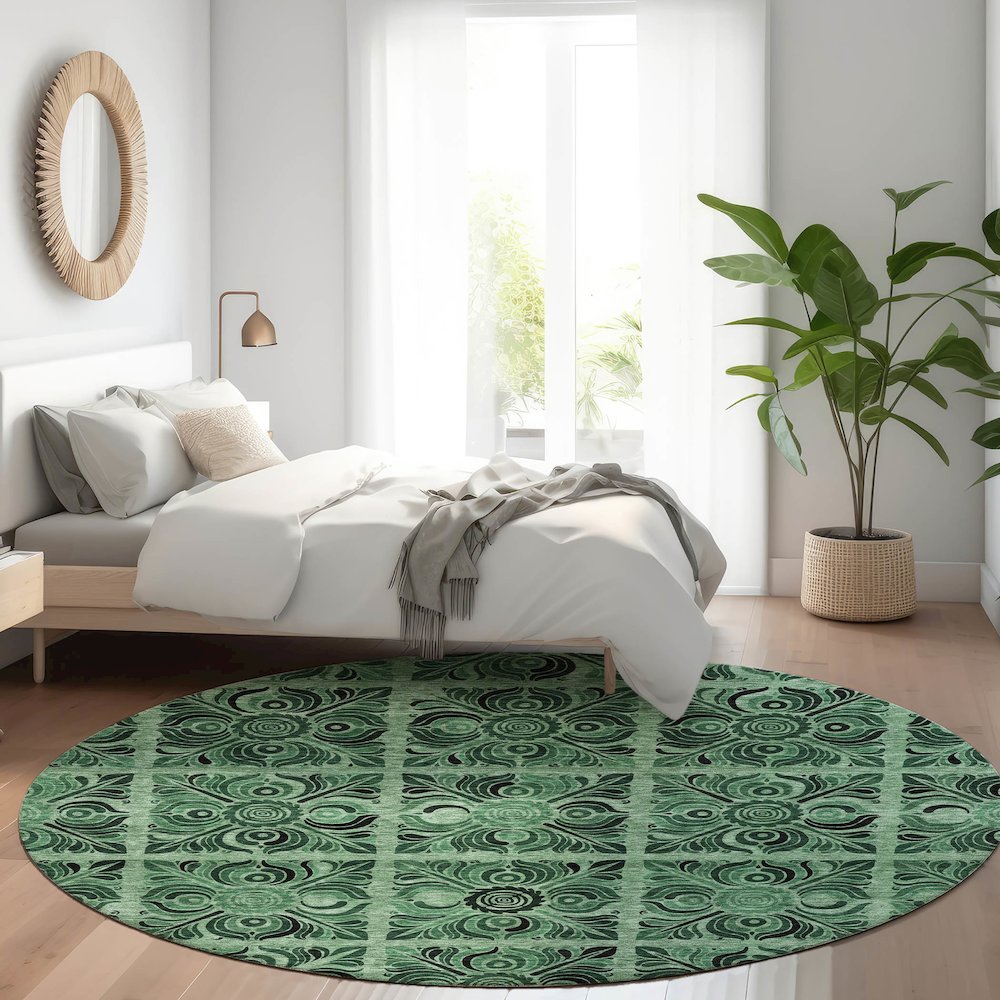 Premium Machine Washable Mayfield AMF853 Green 8' x 8' Round Rug. Picture 5