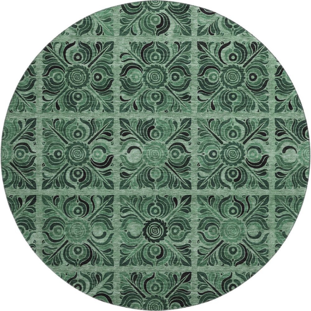 Premium Machine Washable Mayfield AMF853 Green 8' x 8' Round Rug. Picture 1