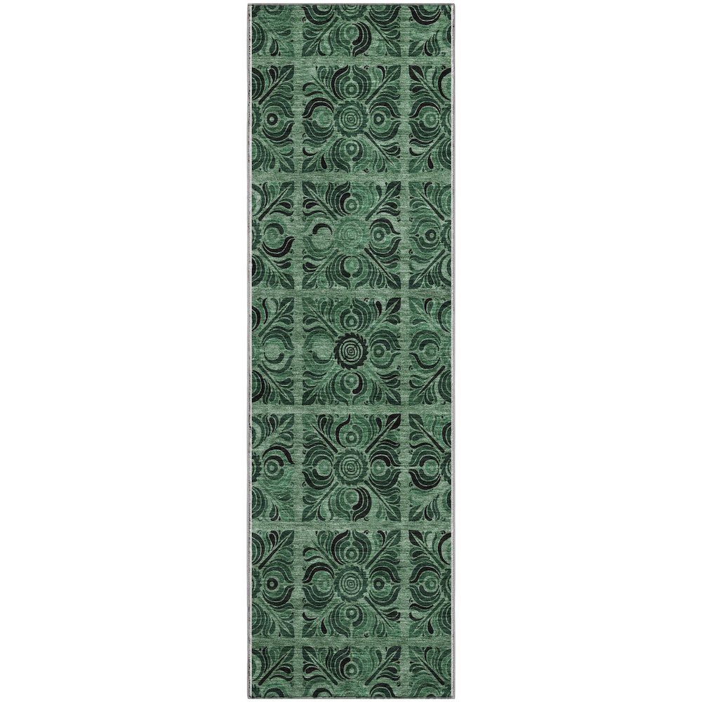 Premium Machine Washable Mayfield AMF853 Green 2'3" x 7'6" Runner Rug. Picture 1