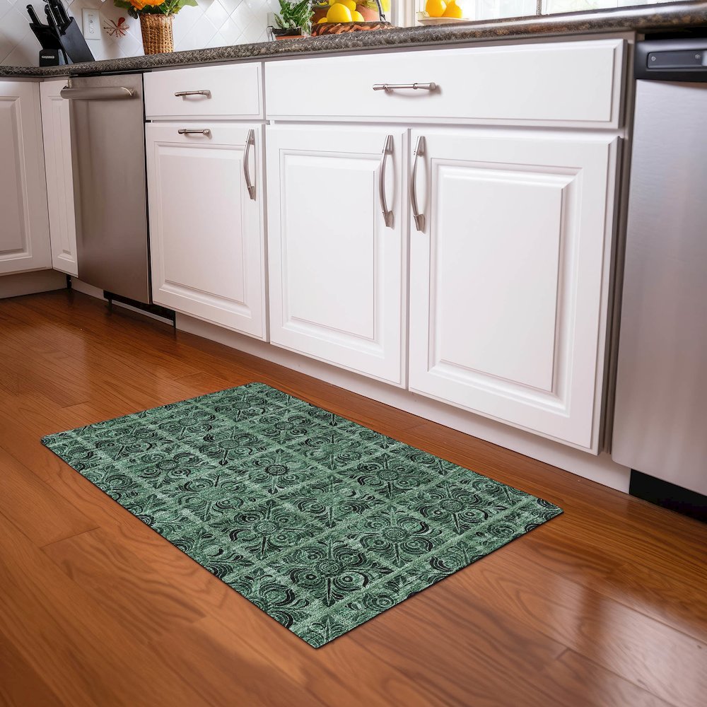Premium Machine Washable Mayfield AMF853 Green 1'8" x 2'6" Rug. Picture 5