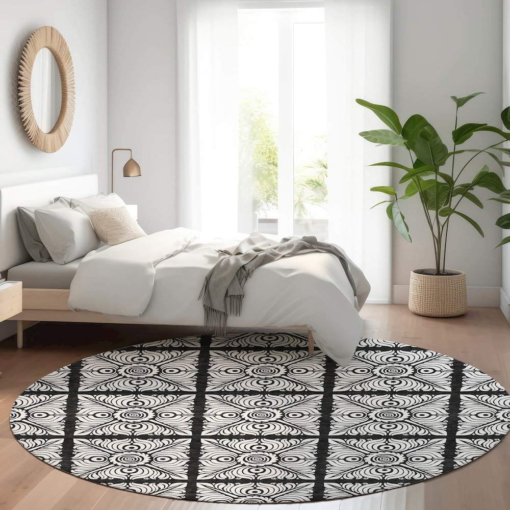 Premium Machine Washable Mayfield AMF854 Black 8' x 8' Round Rug. Picture 5