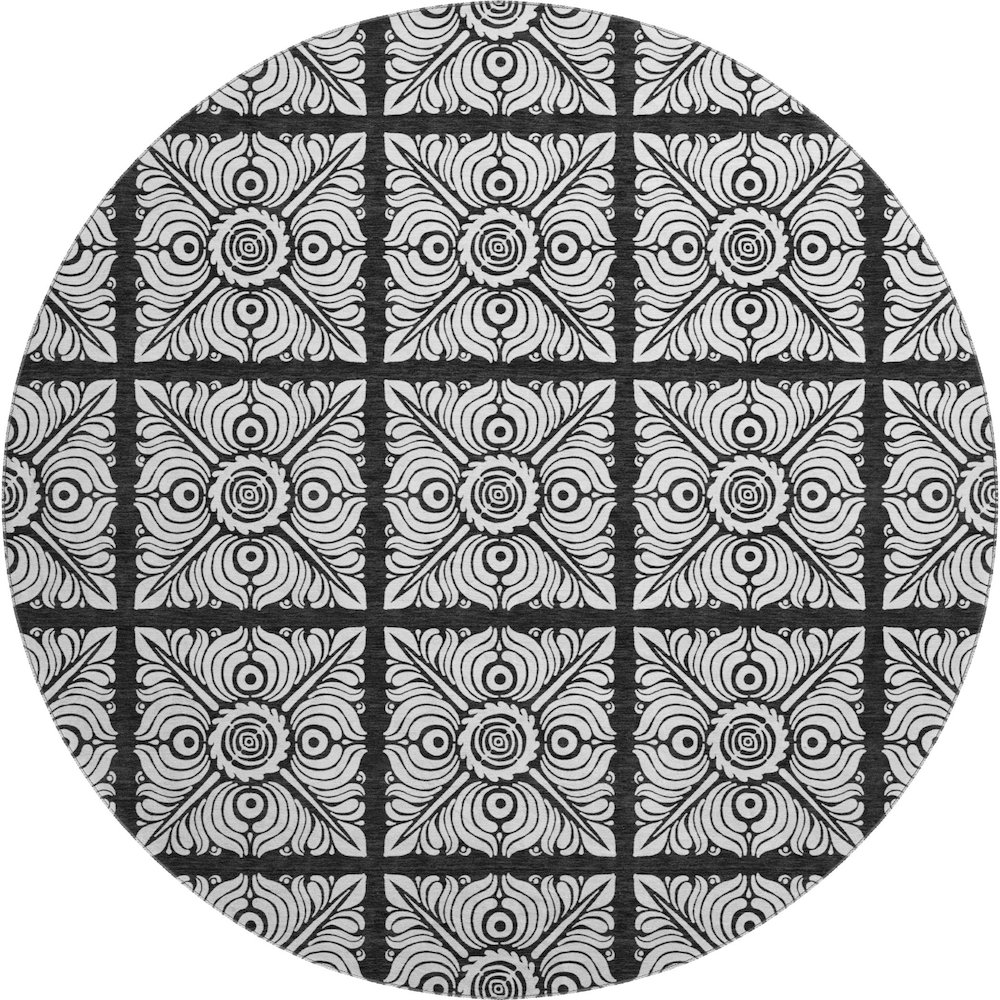 Premium Machine Washable Mayfield AMF854 Black 8' x 8' Round Rug. Picture 1
