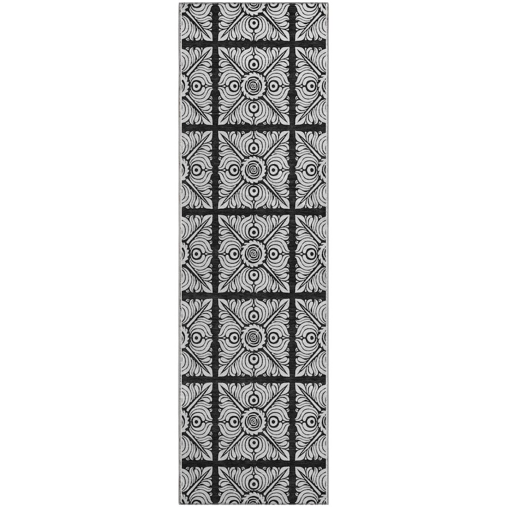 Premium Machine Washable Mayfield AMF854 Black 2'3" x 7'6" Runner Rug. Picture 1