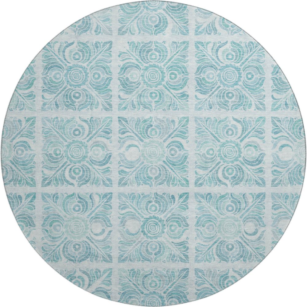 Premium Machine Washable Mayfield AMF854 Turquoise 8' x 8' Round Rug. Picture 1