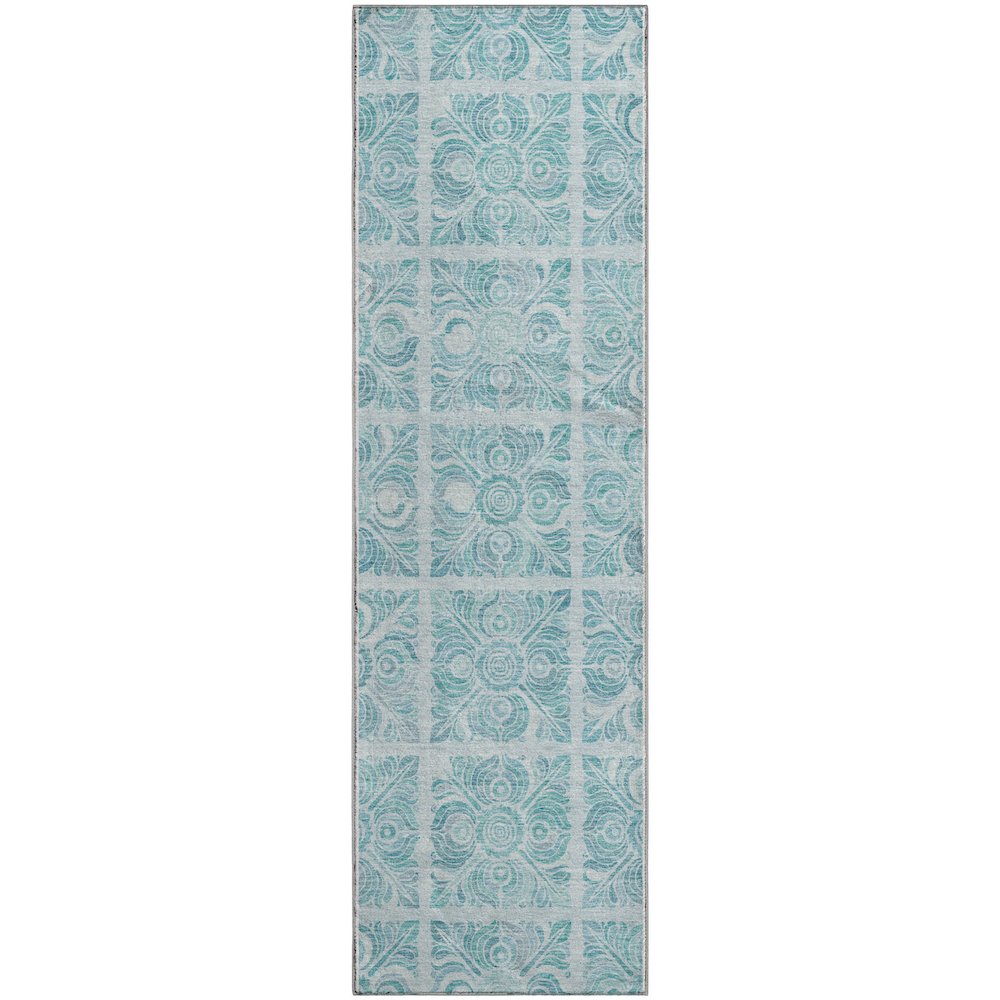 Premium Machine Washable Mayfield AMF854 Turquoise 2'3" x 7'6" Runner Rug. Picture 1