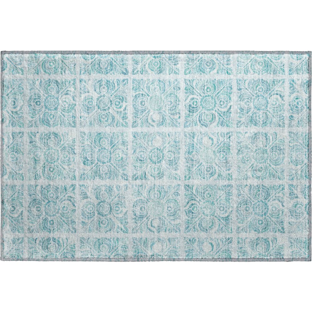 Premium Machine Washable Mayfield AMF854 Turquoise 1'8" x 2'6" Rug. Picture 1