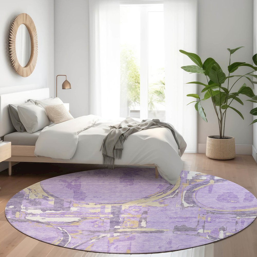 Premium Machine Washable Mayfield AMF855 Lavender 8' x 8' Round Rug. Picture 5