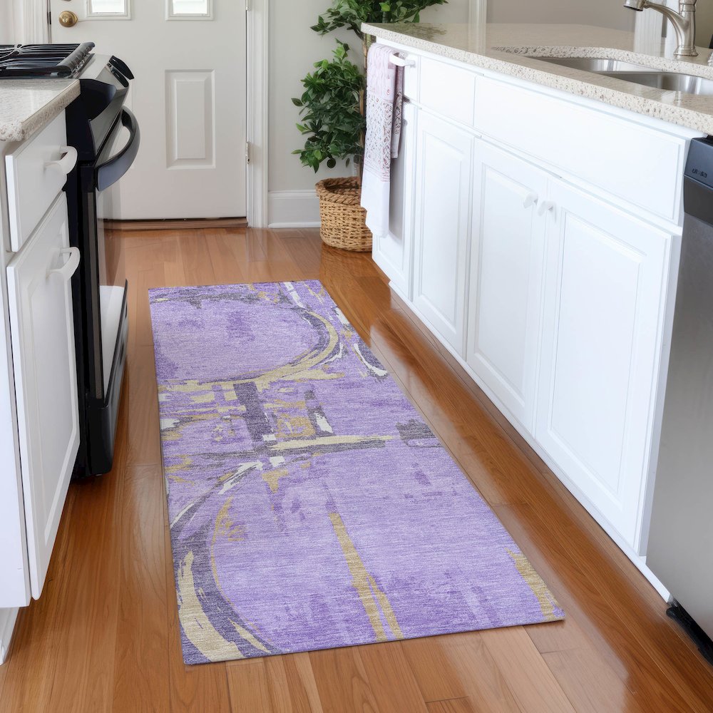 Premium Machine Washable Mayfield AMF855 Lavender 2'3" x 7'6" Runner Rug. Picture 5