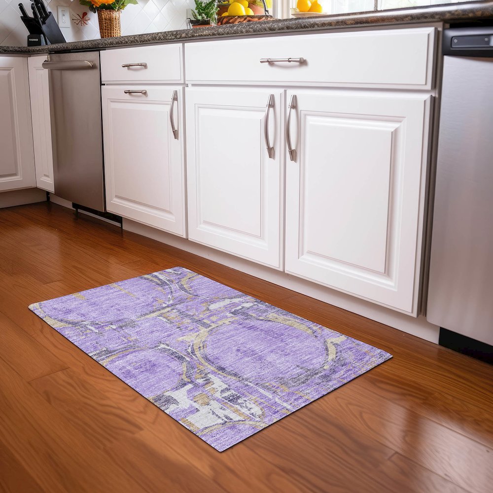 Premium Machine Washable Mayfield AMF855 Lavender 1'8" x 2'6" Rug. Picture 5