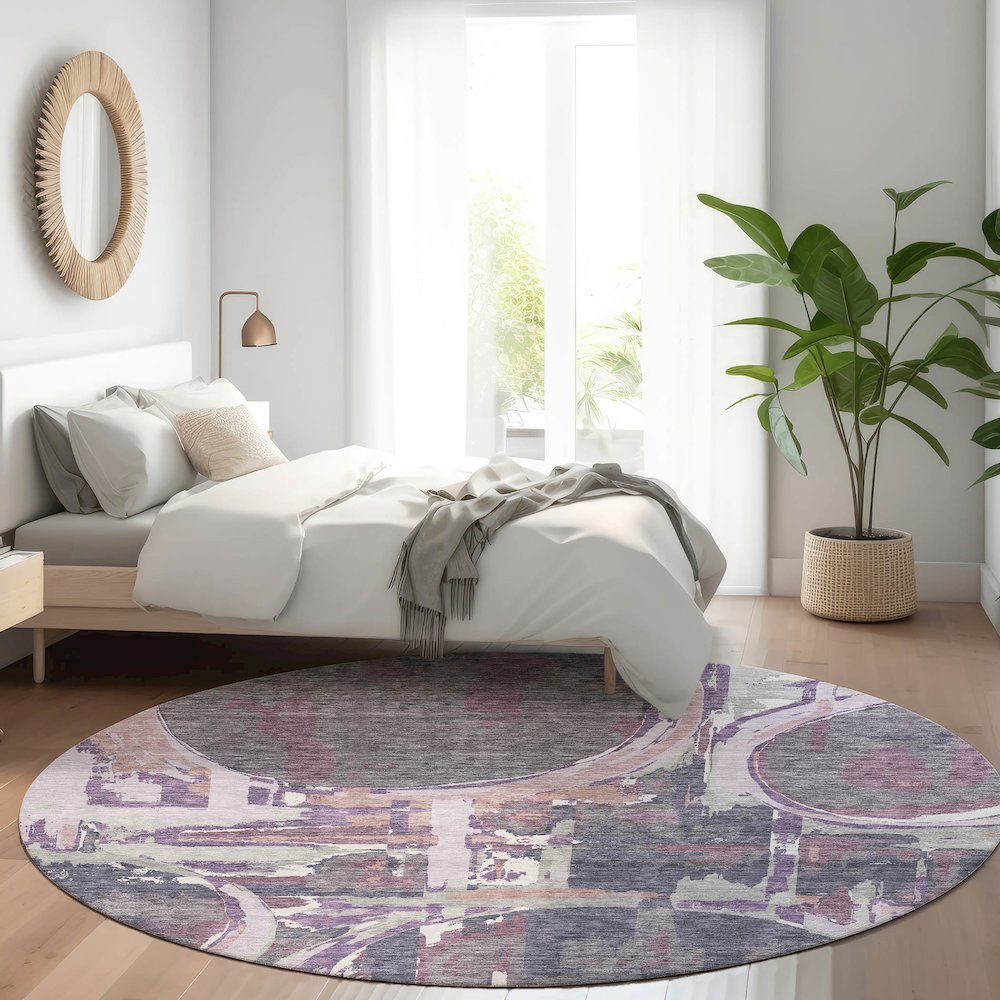 Premium Machine Washable Mayfield AMF855 Purple 8' x 8' Round Rug. Picture 5