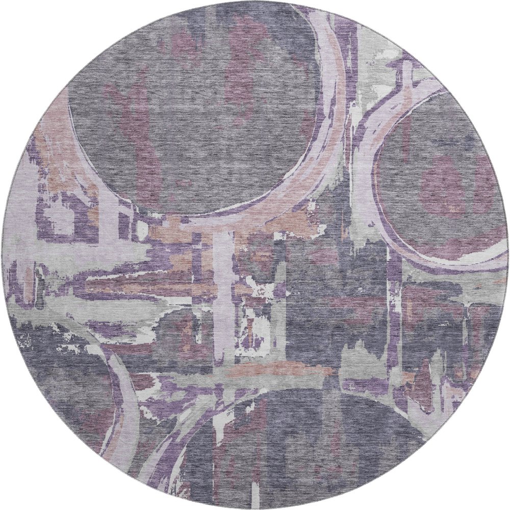 Premium Machine Washable Mayfield AMF855 Purple 8' x 8' Round Rug. Picture 1