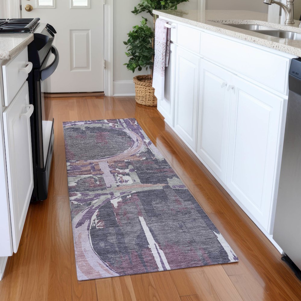 Premium Machine Washable Mayfield AMF855 Purple 2'3" x 7'6" Runner Rug. Picture 5