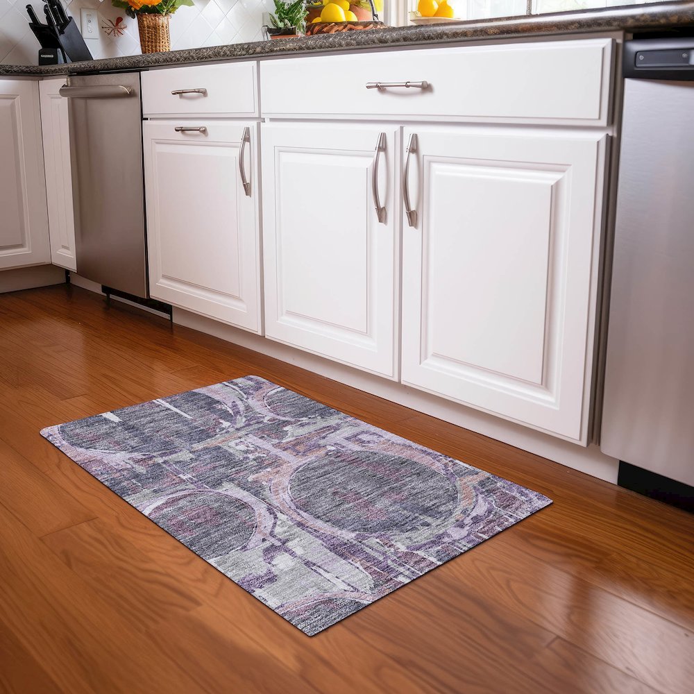 Premium Machine Washable Mayfield AMF855 Purple 1'8" x 2'6" Rug. Picture 5