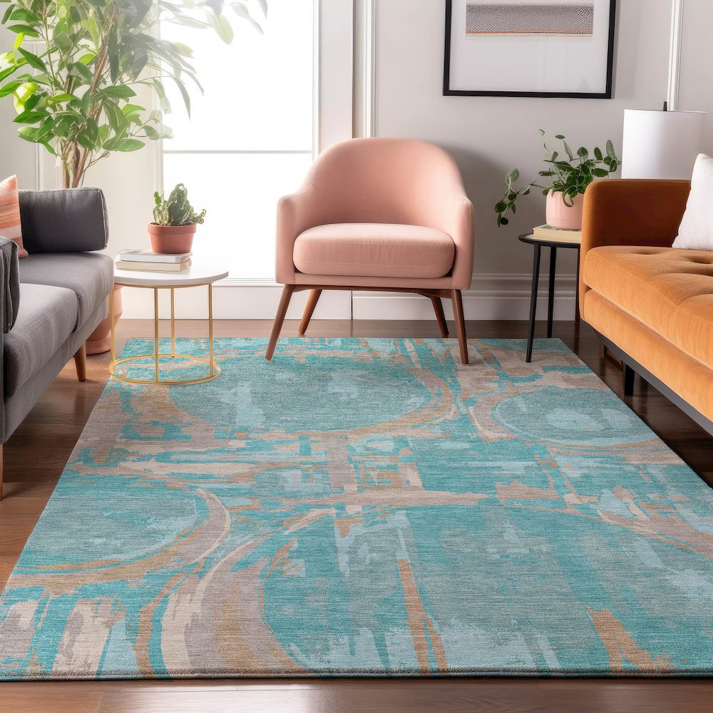 Premium Machine Washable Mayfield AMF855 Teal 2'6" x 3'10" Rug. Picture 5