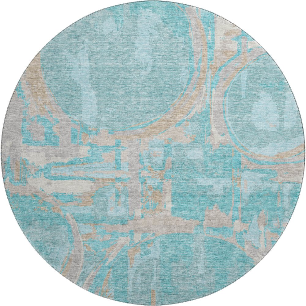 Premium Machine Washable Mayfield AMF855 Teal 8' x 8' Round Rug. Picture 1